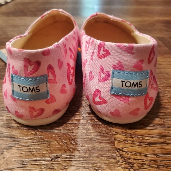 Toms Belmont Flats Canvas Shoes Parfait Pink Hearts Casual Comfy Preppy 8 New - Picture 7 of 8